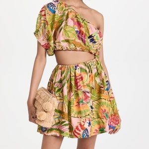 Farm Rio Macaw Leaves Mini Dress
